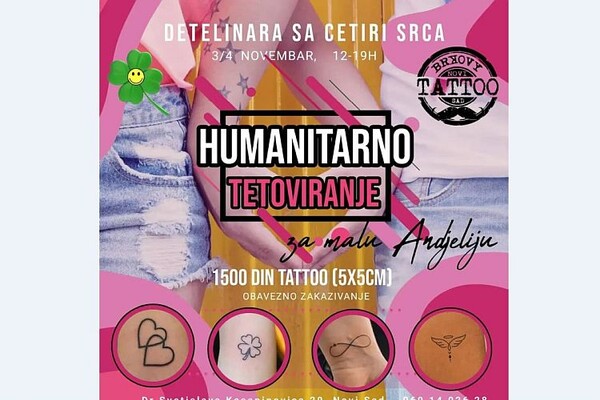 Humanitarno tetoviranje za Anđeliju 3. i 4. novembra na Detelinari